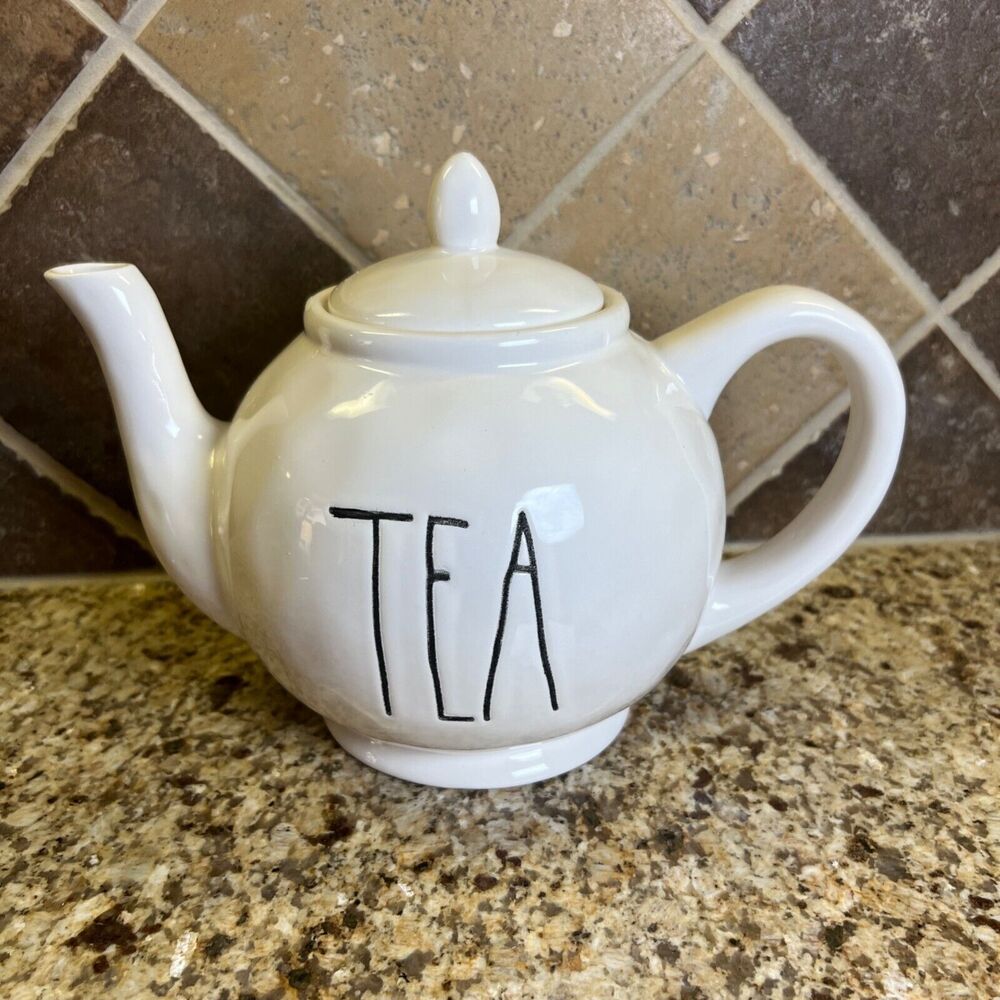 Rae Dunn Artisan Collection TEA Teapot By Magenta White Ceramic Uppercase